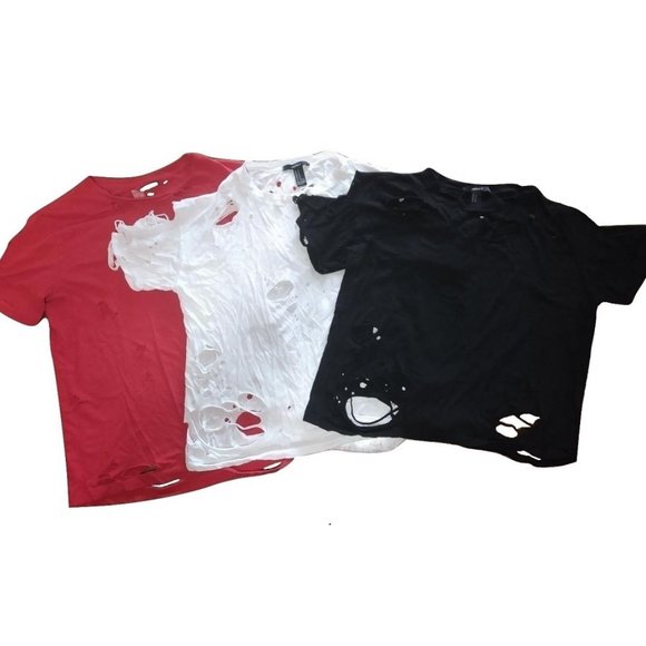 Bundle Lot 3 Distressed Oversized Loose Baggy Tees - Picture 1 of 4